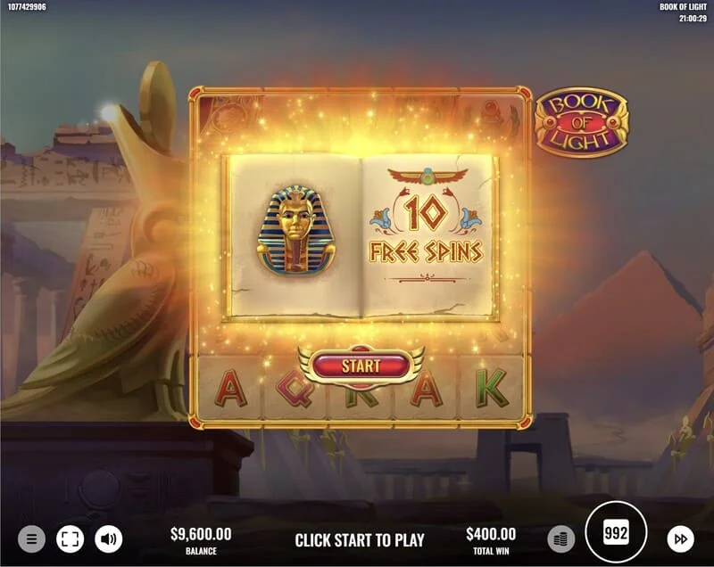 Book of Lights - memulakan Free Spins dan simbol yang meluas